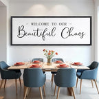 Welcome To Our Beautiful Chaos Sign Wall Decor Framed Wood 32X12 Inch For Rustic Home Living Room Entryway Bedroom Hanging Art (Black)