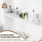 Fun Memories 10 Inch Deep Shelves, Floating Shelves for Wall 48 Inches Long, Wood Floating Shelves for Wall, Large Storage Shelves Wall Mount for Living Room Bedroom, White, Set of 1