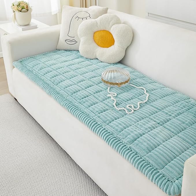 Couch Cover for Dogs Washable, Fuzzy Pet Couch Covers for 3 Cushion Sofa Pet Friendly, Non Slip Sofa Cover (Blue, 27.6" x 82.7"/70 x 210cm)