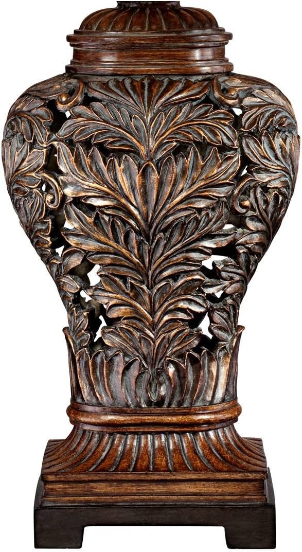 Barnes and Ivy Leafwork Vase 32 1/2" Tall Large Traditional End Table Lamp Brown Wood Finish Single Tan Rectangular Shade Living Room Bedroom Bedside Nightstand House Office Home Reading Kitchen