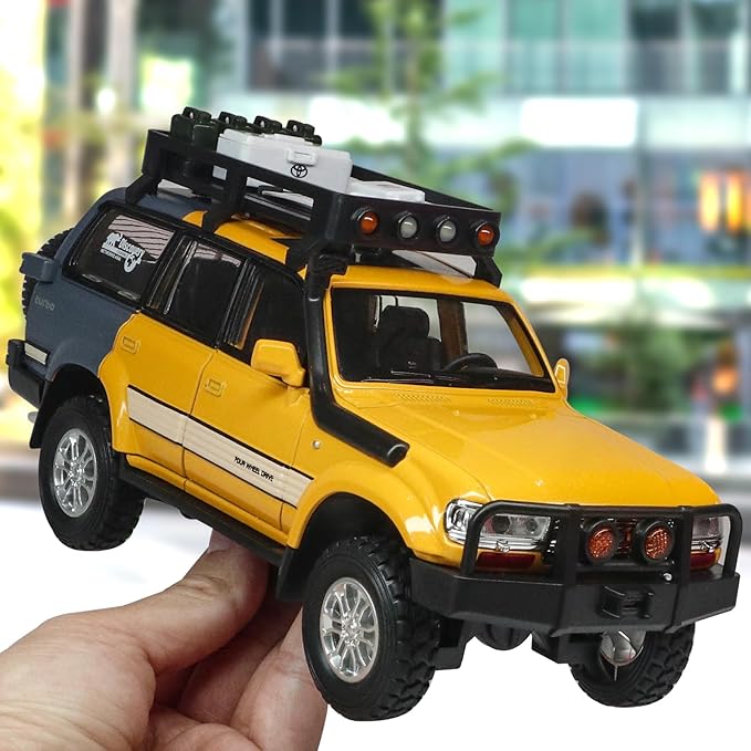 Toy Cars for Boys Diecast Cars 1 24 Scale Compatible with Land Cruiser LC80 Car Model Collectible,Pull Back Toy Car with Lights and Sounds,Toy Cars for Boys Age 4-7（Yellow）