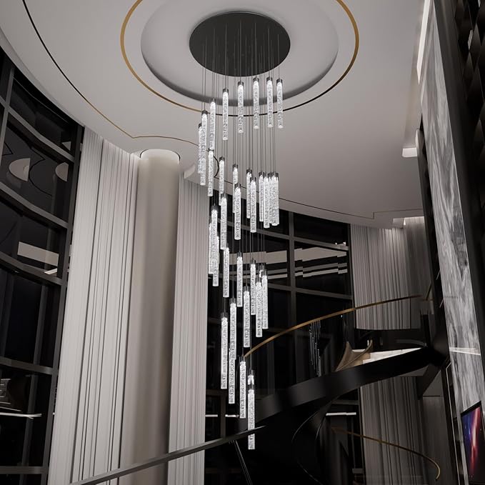 Black Chandeliers for Living Room 38-Lights Modern Crystal Light Extra Large Chandelier Light Fixture Entryway Foyer High Ceiling Chandelier Lighting with Sloping Ceiling