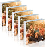 Egofine 4x4 Acrylic Frames 5 Pack, 20mm Thicker Frameless Clear Picture Frames, Double Sided Magnetic Picture Frames, Free Standing Desktop Display