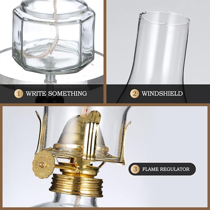 Set of 2 Vintage Large Kerosene Lamp Classic Rustic Oil Lamps for Indoor Use Home Decor Clear Glass Kerosene Hurricane Lantern for Tabletop Decor Emergency Lighting Oil Lantern 11.4 Inch