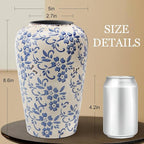 BEAHOT 8.6 Inch Chinoiserie Ceramic Vase – Blue and White Tall Vintage Flower Vase, Large Retro Chinoiserie Cracked Porcelain Decor for Living Room Centerpieces, Bookshelf, Grand Millennial Decor