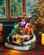 Bdor Christmas Village Lighted Decoration Musical Animated Display Christmas Collectible Santa Battery Operated Resin Indoor Decor