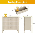 Large Beige 3 Drawer Dresser, Painted 30 Inch Tall Wood Nightstand with Storage, Wide Modern Chest of Drawers with Ball Bearing Slide for Bedroom Hallway Living Room Entryway Office