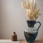 Rustic Pottery Ceramic Vase - Vintage Farmhouse Style Decor, White Grid Ceramic Vases for Home Decor, Modern Farmhouse Decor (White Black)