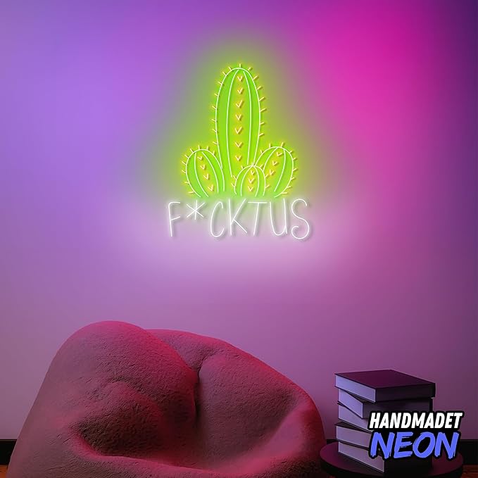 Personalized Rebel Cactus Neon Sign, Custom Funny Cactuses Decor Led Light, Flora Wall Art Lights Signs, Decorative Gifts For Friends, Brother, Kids, Bedroom, Bar, Pub