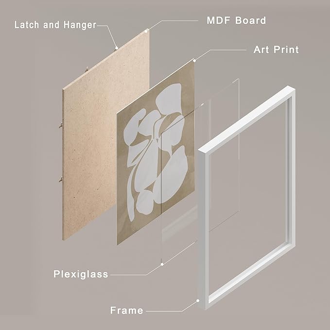 SIGNWIN Framed Tropical Mid-Century Wall Art, Set of 4 Modern Hawaiian Geometric Print Wall Decor Prints, Nature Wilderness Wall Décor for Living Room, Bedroom - 8"x10" White