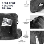 SLIGUY Reading Pillow Standard Bed Pillow for Sitting in Bed Couch or Floor-Backrest with Arms Support and Pockets, Adult Back Pillow Bed Chair for Bed Rest, Watching TV, Gaming, Dark Grey