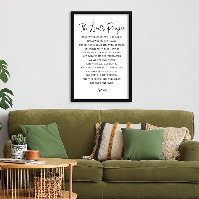 flowtorely The Lord's Prayer Plaque Bible Verse Sign Wall Decor 16"×11" Christian Scripture Inspirational Wooden Framed Wall Hanging Art (Black) 16"×11"