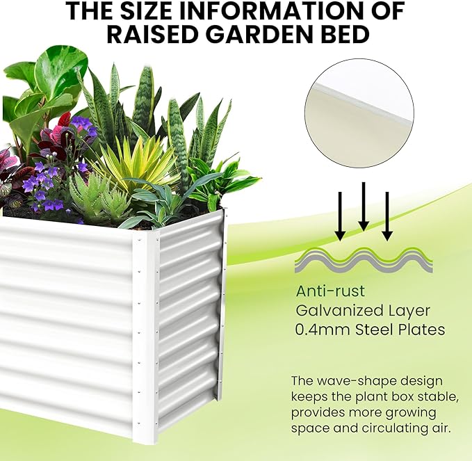 Galvanized Raised Garden Bed Outdoor, 2 Pcs 6x3x2FT Outdoor Large Planter Raised Beds Open Base with Safety Edge and Glove for Vegetables Flowers Ground Planter, White