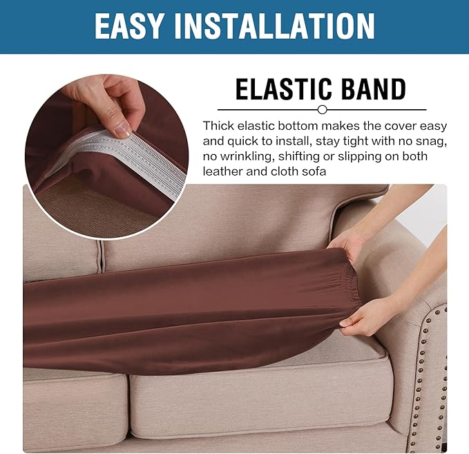 H.VERSAILTEX Velvet Stretch Individual Couch Cushion Cover Plush Cushion Slipcover for Loveseat Sofa Cushion Furniture Protector Seat Cushion Sofa Cover (1 Piece Sofa Cushion Cover, Burnt Brick)