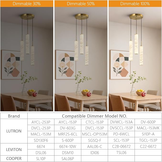 LMQNINE Natural Alabaster Pendant Lights for Kitchen Island White Marble Long Tube Chandelier Modern Gold Ceiling Light Fixtures for Bedroom Dining Room Table Living Room Hallway(M-3Light)