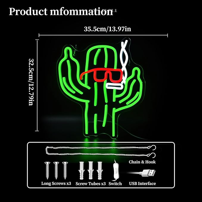 Cactus Neon Sign Led Neon Lights Neon Signs for Wall Decor Light Up Sign for Birthday Party Club Gift