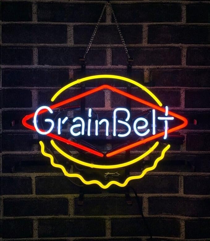 Neon Signs Beer Bar Bar Grain Belt Beer Lamp Sign Glass Neon Signs for Office Hotel Pub Cafe Birthday Party Man Cave Neon Light Art Wall Lights 24 X 20 Inches