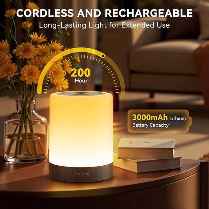 Night Light for Kids Baby, Dimmable Touch Lamp for Nursery, 11 RGB Colors 5 Brightness, Portable Rechargeable Bedside Table Lamp for Nightstand, Kids Night Light for Bedroom Living Room, Dark Brown