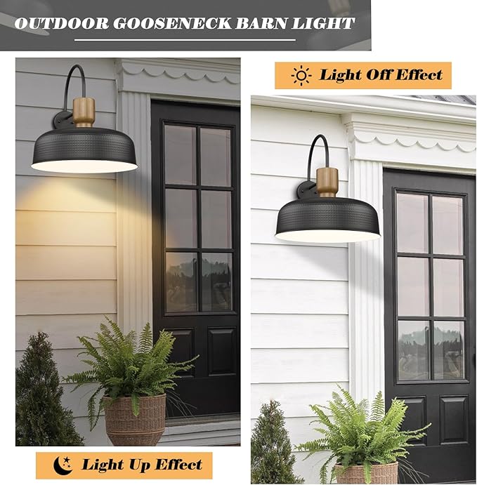 Outdoor Barn Light Gooseneck Barn Light, Farmhouse Exterior Wall Mount Light Vintage Wall Lighting Fixture Industrial Sconce Lantern for Porch, Entryway, Garage, Black, 1 Pack, Large
