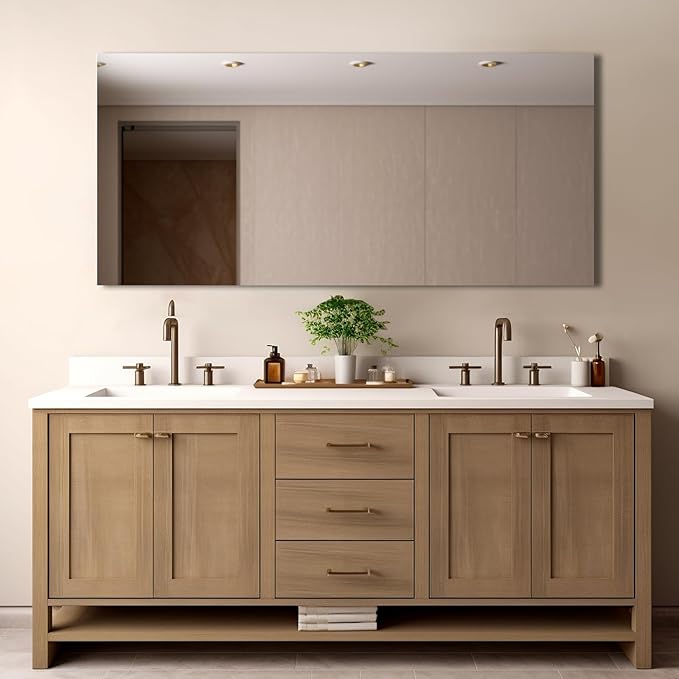 Mirrorons Bathroom Vanity Mirror 28" x 36", Frameless Mirror with Polished Edge, Hangs Horizontally or Vertically. Upgraded Shatterproof Bathroom Mirror for Wall.