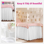 RIMELA Dorm Bed Skirt Twin XL 46 Inch Drop, Extra Long Wrap Around Elastic Bed Skirts Easy to Put On Twin Size Dust Ruffle, White Bedskirt for Adjustable Bed Base Solid Silky Fabric Machine Washable