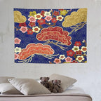 HZOHNAGO Japanese Tapestry Art Abstract Colorful Cherry Blossom Blue Background Pattern Printed Wall Tapestry Painting Wall Hanging for Bedroom Living Room Dorm 40" W x 30" H