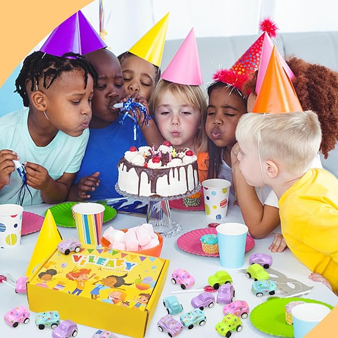 Vileafy 35 Toy Cars with Stickers, Pinata Stuffers and Prize Box Toys for Kids Classroom, Bulk Mini Cars for Kids Party Favors, Goodie Bag Stuffers, Treasure Chest, and Birthday Gifts