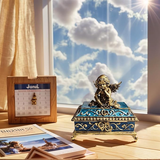 Vintage Angel Square Jewelry Box - Elegant Jewelry Storage, Wedding Bridesmaid Gift, Luxury Retro Jewelry Case- Bronze