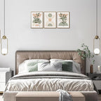 Bwodke Boho Wall Art, Framed Abstract Wall Art, Green Botanical Neutral Canvas Wall Decor, Large Mid Century Plant Pictures Set of 3, Modern Minimalist Paintings, for Bedroom Living Room Bathroom