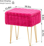 Wimarsbon Faux Mink Fur Storage Ottoman, Modern Soft Footstool, Storage Bench with Metal Legs, Vanity Seat, Fur Stool, Ottoman Coffee Table, Makeup Chair, Vanity Stools for Bedroom (Rose Red)