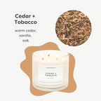 Calyan Wax Co. 3 Wick Candle, Cedar + Tobacco Scented Candle, 43 Hour Burn Time, 3 Wick Soy Candles, Non Toxic & Vegan Soy Wax, Glass Jar Scented Candles, 14.9oz
