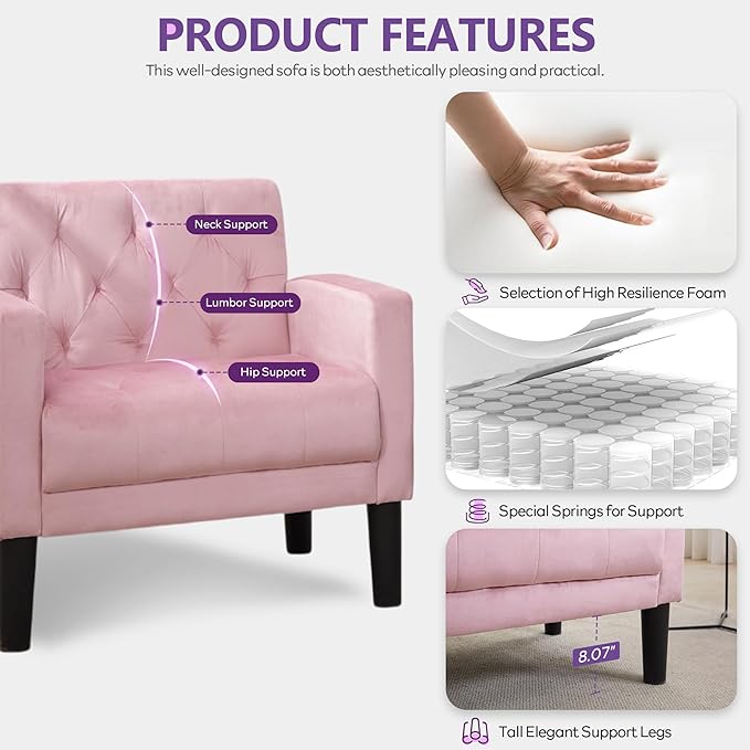 TYBOATLE Accent Chairs Set of 2, Mid Century Modern Upholstered Tufted Living Room Chair for Bedroom, Armchair Single Sofa,Reading Lounging Side Lounge Office Chair (Pink)