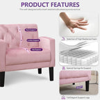 TYBOATLE Accent Chairs Set of 2, Mid Century Modern Upholstered Tufted Living Room Chair for Bedroom, Armchair Single Sofa,Reading Lounging Side Lounge Office Chair (Pink)