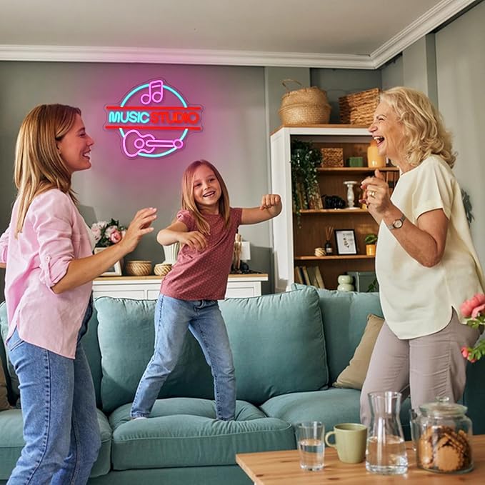 Music Neon Sign for Wall Decor Music Studio Letter Neon Light Dimmable Guitar Neon Light Sign Pink Notes LED Sign for Recording Studio Concert Club Bar Bedroom