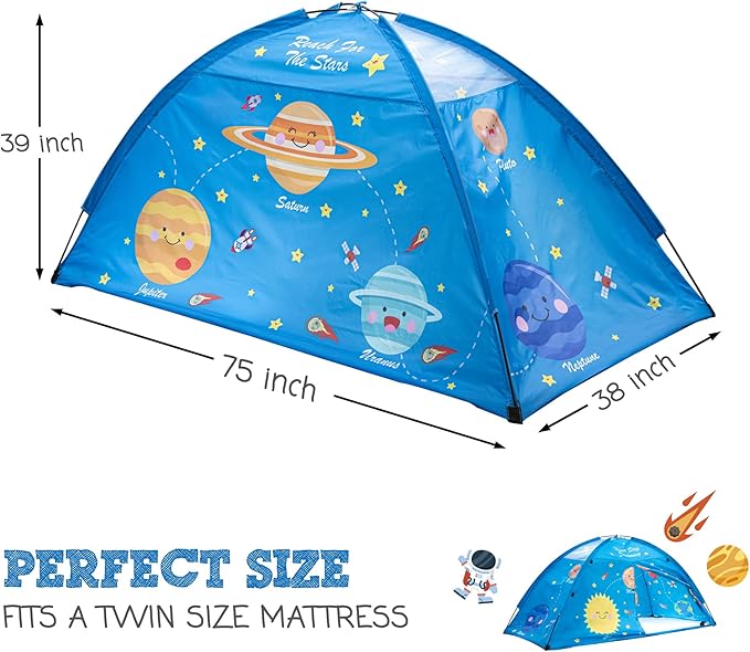 Outer Space Twin Bed Tent for Kids Indoor Fort - Magical Dream Tents for Boys Pop Up Toddler Bed Canopy for Girls Bunk Bed Tent for Top Bunk - Sensory Sleep Pod for Kids Educational