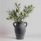 Sunddo Black Vases Home Decor, Rustic Farmhouse Ceramic Vase with 2 Handles, Vintage Stone Pottery Decorative, Living Room, Shelf Enterway, Wedding, Table Decor