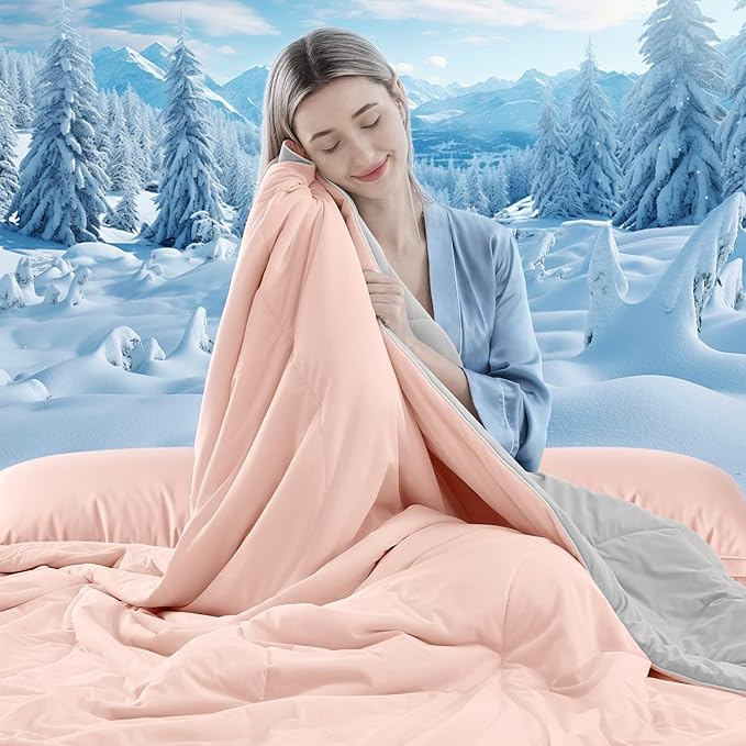 Cooling Comforter Queen Size, Double-Sided Cooling Blanket for Hot Sleepers & Night Sweats, Arc-Chill Q-Max > 0.4 Breathable Ice Blanket, Lightweight Cold Comforter (80''x90'', Pink)