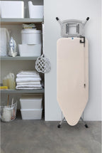 Brabantia Size C Ironing Board (49 x 18in) 7 Height Options, Solid Steam Iron Rest Holder & Linen Rack & Cord Holder (Ecru) Non-Slip Feet, Anti-Collapse Child Locks