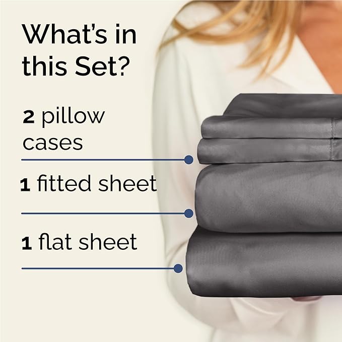 Twin XL Sheets Set 4 Piece - Includes 2 Pillowcases - Bed Sheets Twin XL Size - Soft Hotel Luxury Bedding - Cooling, Comfy & Breathable - 1 Flat & 1 Fitted & 2 Pillowcases w/ Deep Pockets - Dark Grey