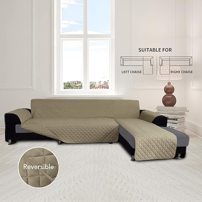 Easy-Going L Shape Sofa Slipcover - Reversible Sectional Couch Cover for Pets & Kids (Large, Beige/Beige)