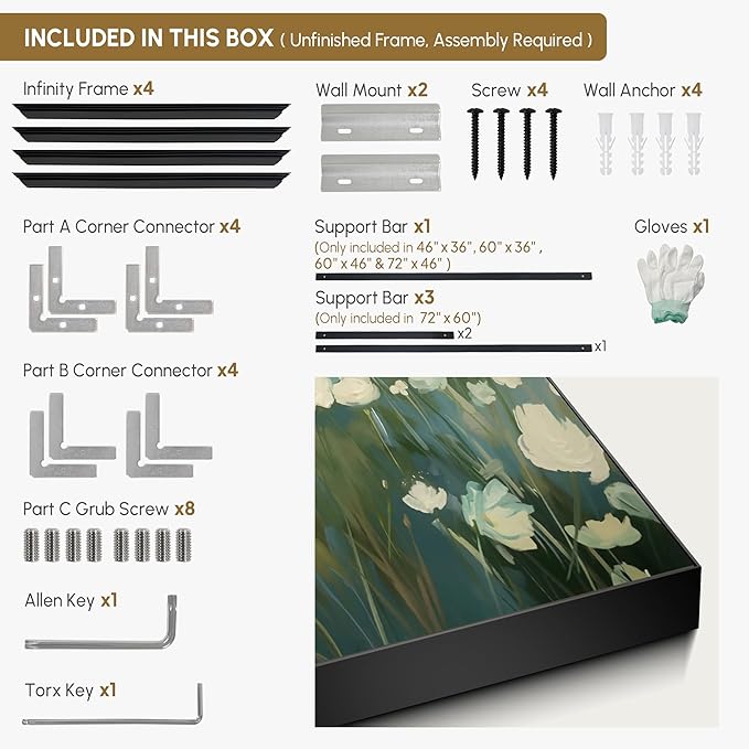 SIGNWIN 36"x46" Extra Large Framed Wall Art White Wildflower Field in Impressionist Style, Soft Floral Landscape for Home Living Room Bedroom Decor (Frame Assembly Required)