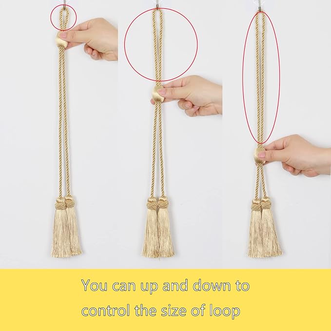 Curtain Tiebacks with Tassel,Modern Rope Window Curtain Ties Backs for Draperies, Outdoor Elegant Decorative Curtain Holdbacks 4 Pack
