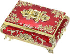 ELLDOO Vintage Music Box, Gold Metal Musical Jewelry Box Keepsake Box, Small Trinket Jewelry Storage Box Gift for Girl Women (Tune: You are My Sunshine), Red
