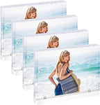 4-Pack 4x6 Acrylic Frame – Concealed Magnetic Free-Standing Horizontal Display, Clear Frameless Acrylic Frames for Pictures, Artworks, Postcards or Photo Prints on Desk, Shelves, and Office Decor