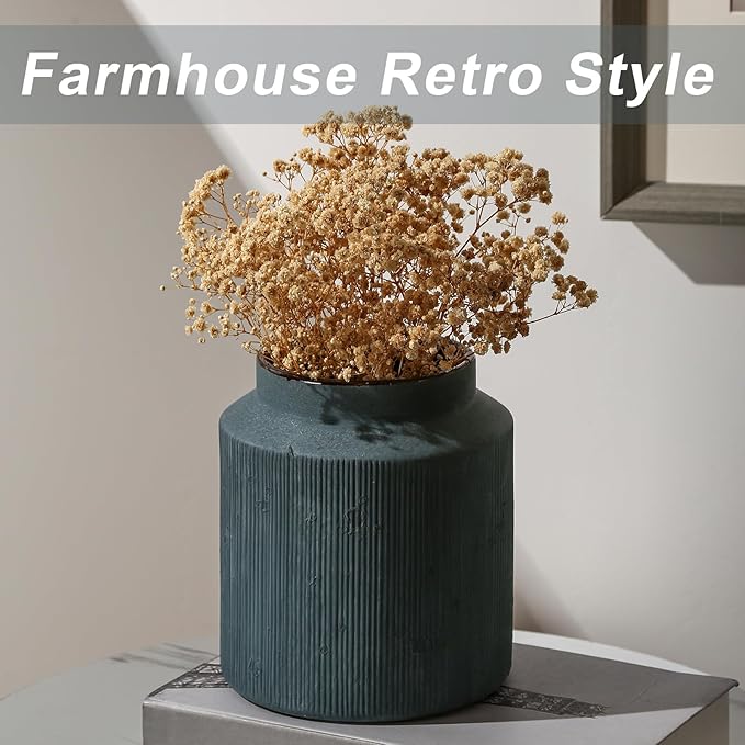 Farmhouse Vase for Home Decor, Vintage Rustic Terracotta Flower Vase Suitable for Home Decor, Living Room, Shelf, Dining Table. 7IN. Blue