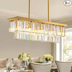 Siljoy 10 Lights Modern Crystal Chandelier Gold Rectangular 2 Tiers Crystal Raindrop Chandelier Luxury Adjustable Rectangle Flush Mount Pendant Ceiling Light for Dining Room Kitchen Island Bar L40''