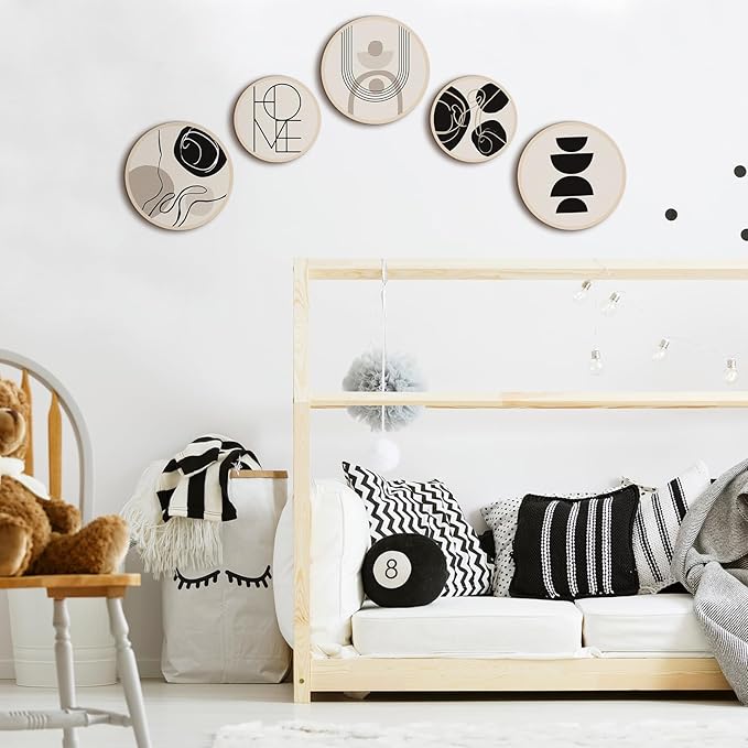 Qunclay 5 Pcs Wall Art Decor Wooden Living Room Wall Decor Bohemian Hanging Farmhouse Geometric 10'' and 8'' Aesthetic Wood Minimalist Posters for Bedroom(Classic)