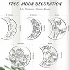 Jetec 5 Pcs Moon Phase Wall Hanging Decor Art Above Bed 10.6" H Boho Moon Phase Wood Wall Pediment Ornament for Living Room Bedroom Home Decoration Room Apartment Bar(White)