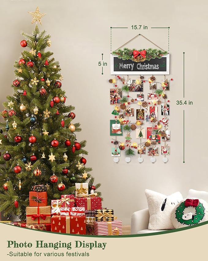 Bikoney Picture Frames Collage Wall Decor Photo Hanging Display Picture Board Wood Rustic Frames for Home Dorm Room Decor with Blackboard and 30 Clips White