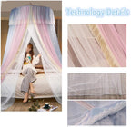 VETHIN Princess Bed Canopy for Girls,Bed Canopy Curtain- Double Layer Sheer Mesh Dome Bed Curtain- Round Lace Princess Mosquito Net Tent for Twin Full Queen King Bed(Blue/Pink/White)